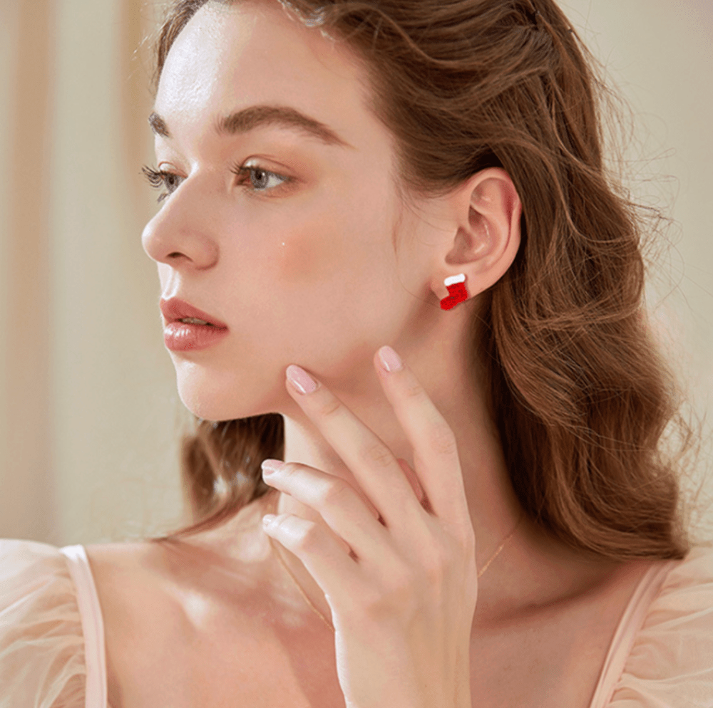 Red Crystal Santa Hat & Stocking Stud Earrings - Earrings - 18k Gold Plated Waterproof Jewellery - Collection 9