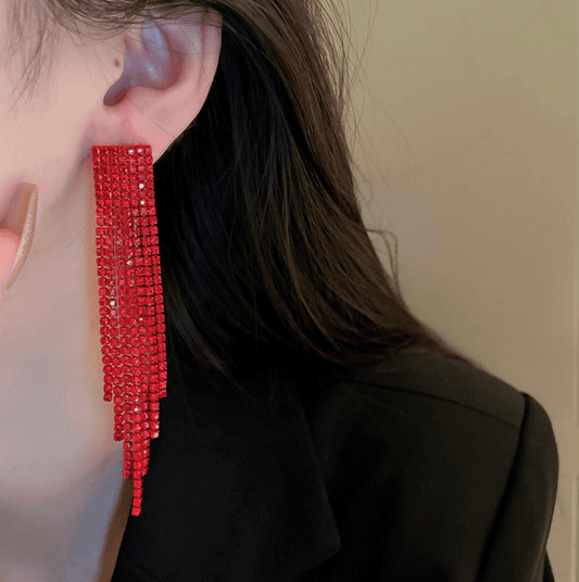 Red Crystal Tassel Earrings - Earrings - 18k Gold Plated Waterproof Jewellery - Collection 9