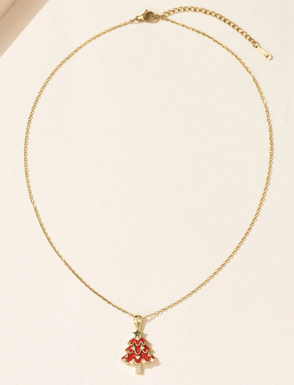 Red Enamel Christmas Tree Pendant Necklace - Necklaces - 18k Gold Plated Waterproof Jewellery - Collection 9