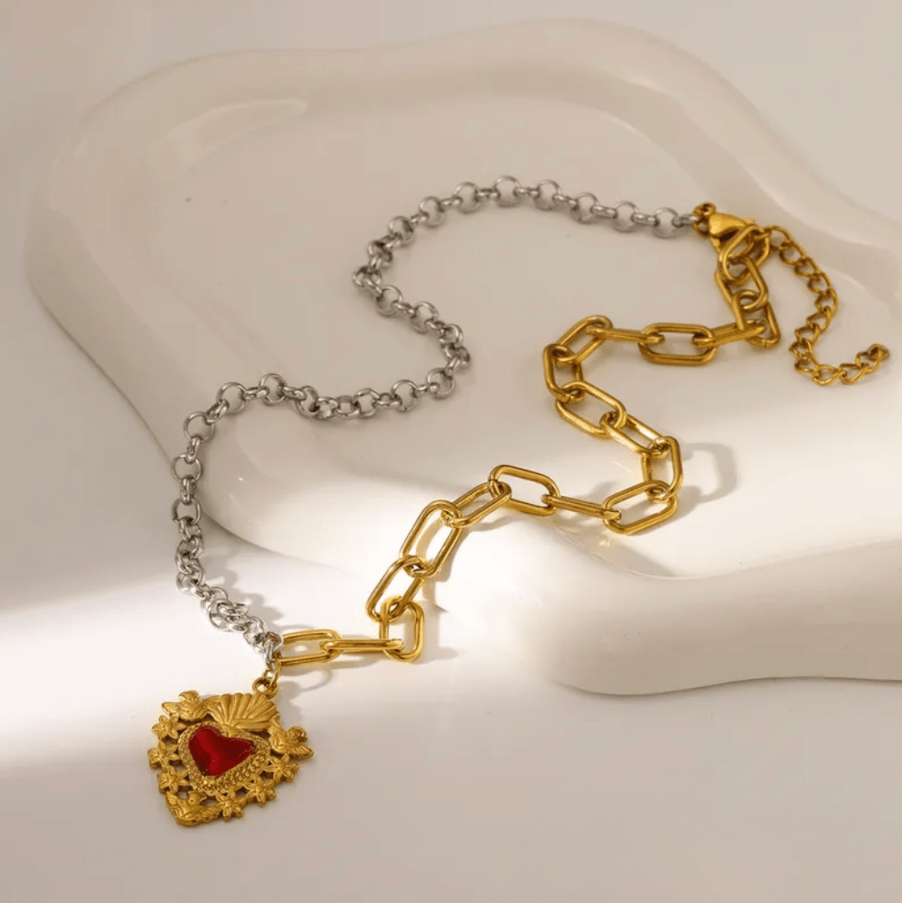 Red Gold Heart Pendant Necklace - Necklaces - 18k Gold Plated Waterproof Jewellery - Collection 9