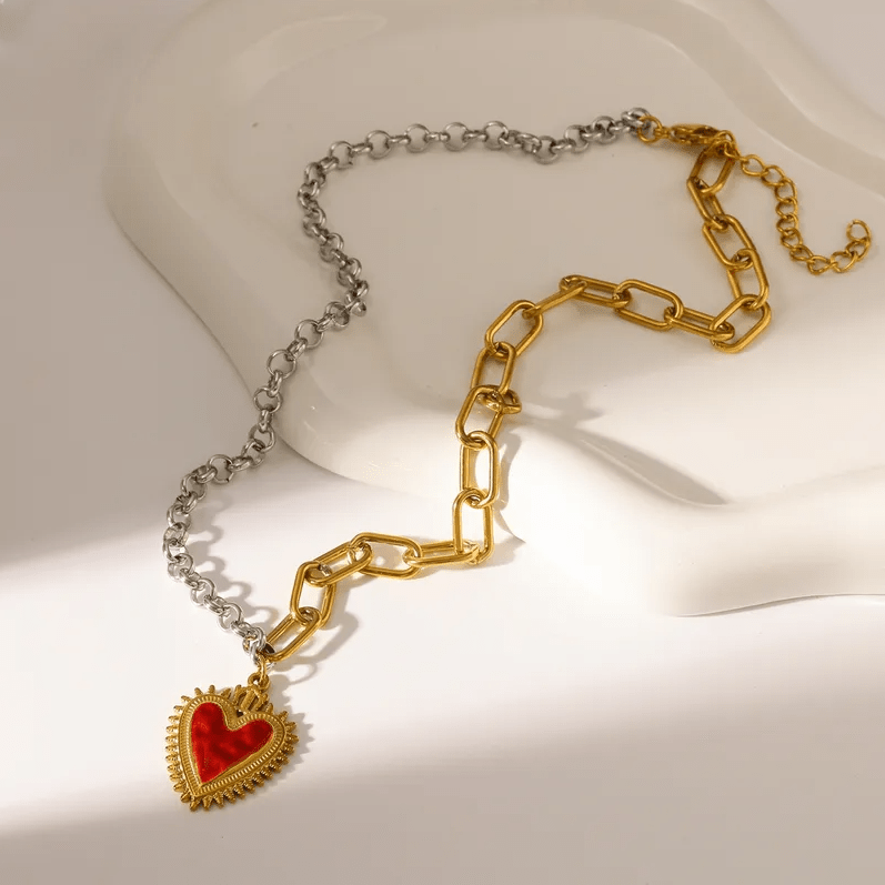 Red Gold Heart Pendant Necklace - Necklaces - 18k Gold Plated Waterproof Jewellery - Collection 9
