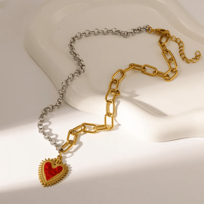Red Gold Heart Pendant Necklace - Necklaces - 18k Gold Plated Waterproof Jewellery - Collection 9