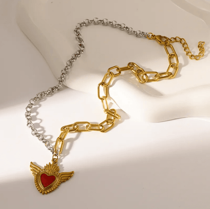 Red Gold Heart Pendant Necklace - Necklaces - 18k Gold Plated Waterproof Jewellery - Collection 9