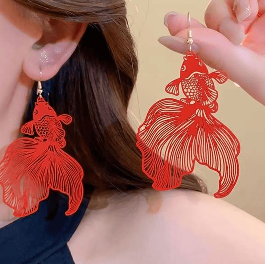 Red Goldfish Drop Earrings - Earrings - 18k Gold Plated Waterproof Jewellery - Collection 9