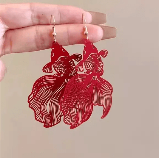 Red Goldfish Drop Earrings - Earrings - 18k Gold Plated Waterproof Jewellery - Collection 9