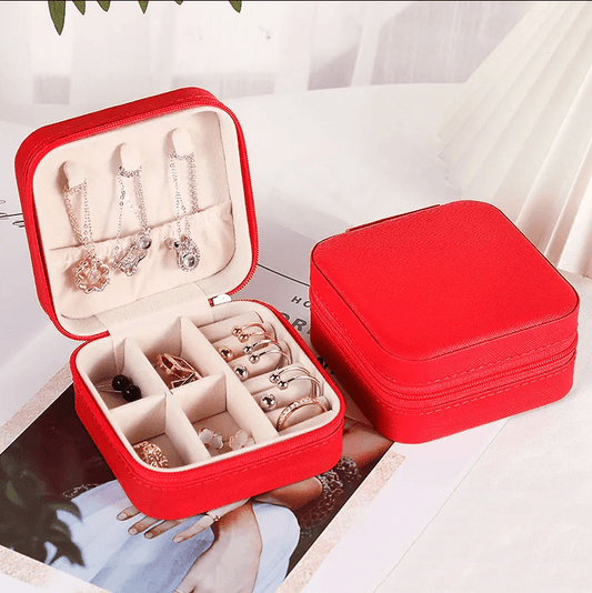Red Square Cross Pattern Luxury Travel Jewellery Box - Jewellery Boxes - 18k Gold Plated Waterproof Jewellery - Collection 9