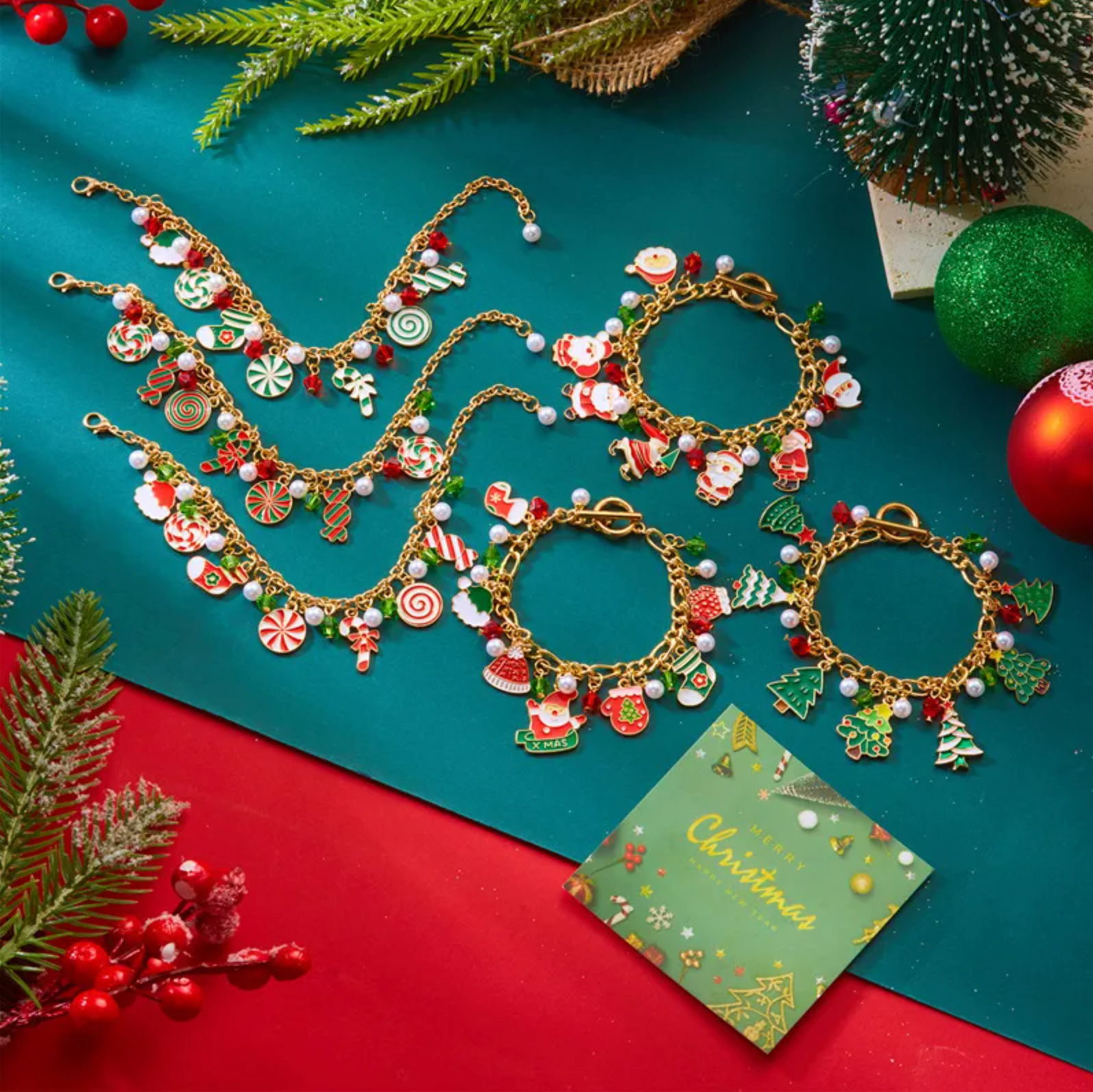 Rudolph & Christmas Bell Charm Bracelet - Bracelets - 18k Gold Plated Waterproof Jewellery - Collection 9