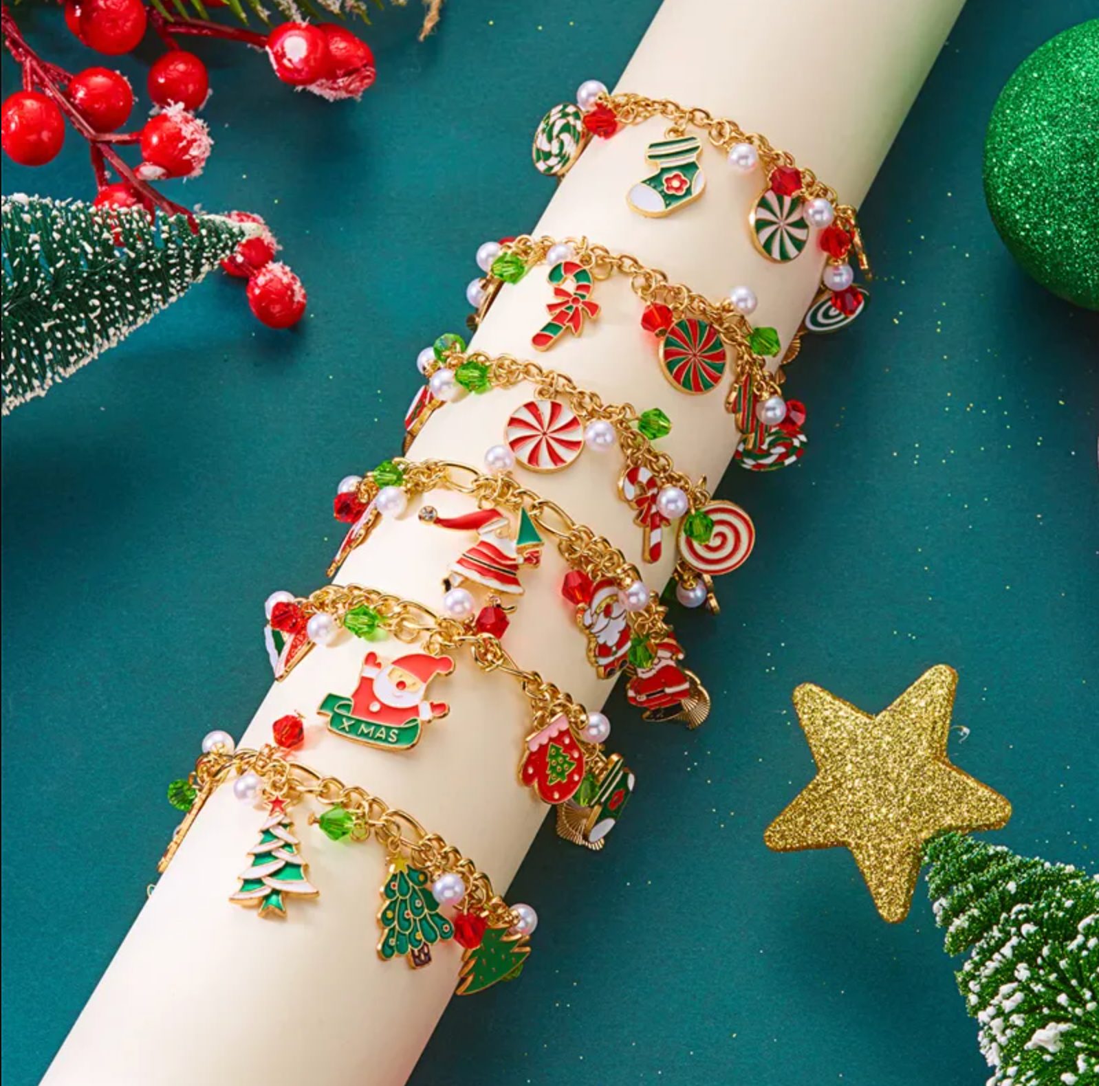 Rudolph & Christmas Bell Charm Bracelet - Bracelets - 18k Gold Plated Waterproof Jewellery - Collection 9