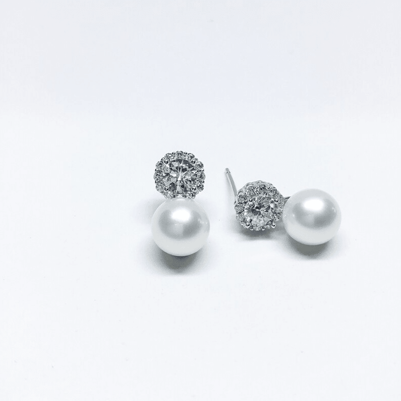 Silver Crystal Pearl Drop Earrings - Earrings - 18k Gold Plated Waterproof Jewellery - Collection 9