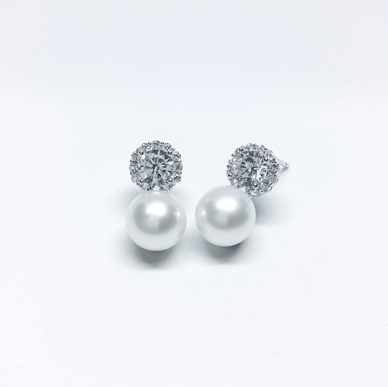 Silver Crystal Pearl Drop Earrings - Earrings - 18k Gold Plated Waterproof Jewellery - Collection 9