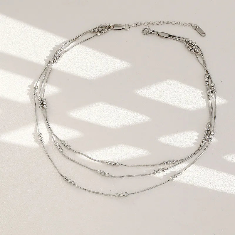 Gold Beaded Triple Layer Necklace - Necklace - 18k Gold Plated Waterproof Jewellery - Collection 9