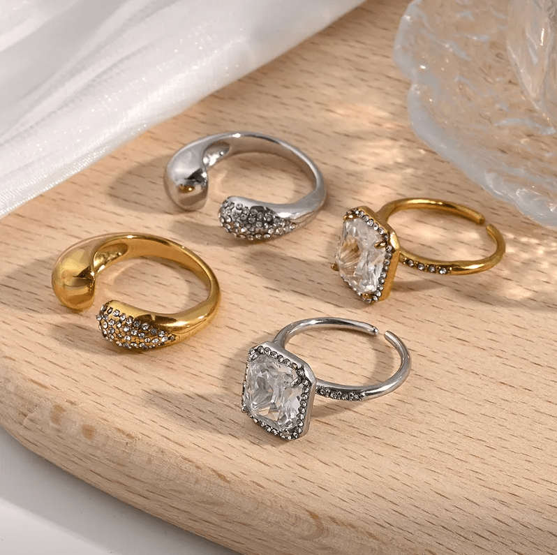 Square Rhinestone Ring - Jewelry - 18k Gold Plated Waterproof Jewellery - Collection 9