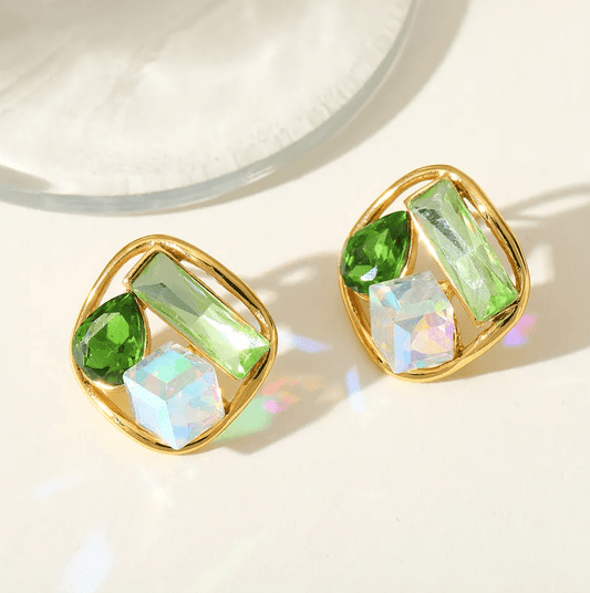Square Water Droplets Stud - - 18k Gold Plated Waterproof Jewellery - Collection 9